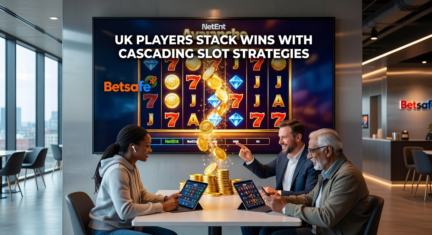 UK player interface on Betsafe displaying a massive NetEnt Avalanche multiplier chain, with exploding symbols and rising win counters