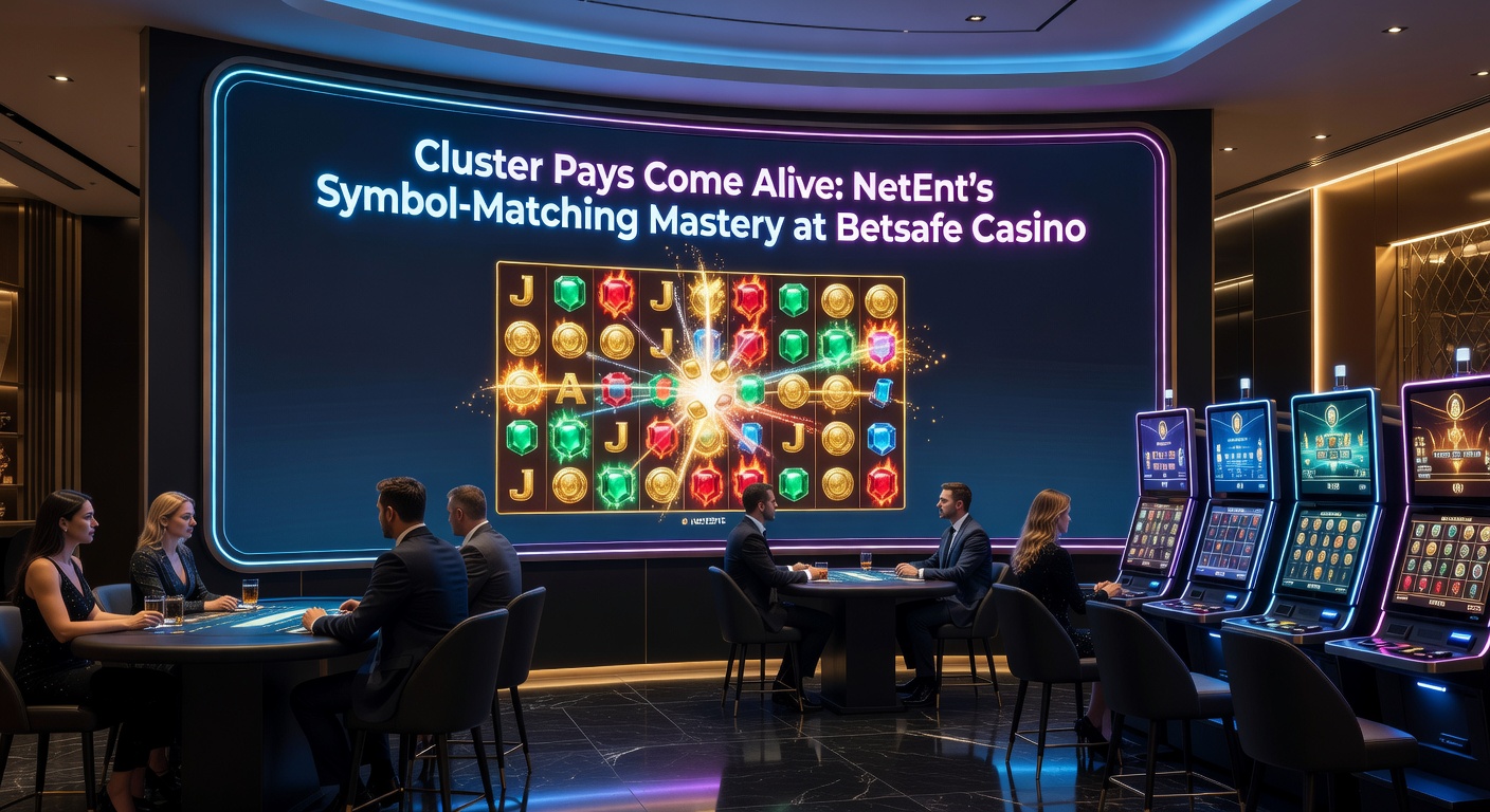 Betsafe Casino dashboard displaying NetEnt cluster pays slots with live win notifications and bonus meters