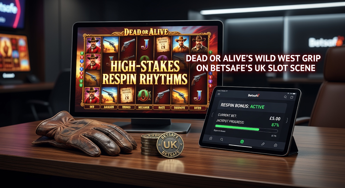 Vibrant screenshot of Dead or Alive slot reels spinning with Wild West symbols and sticky wilds activating respins on Betsafe platform