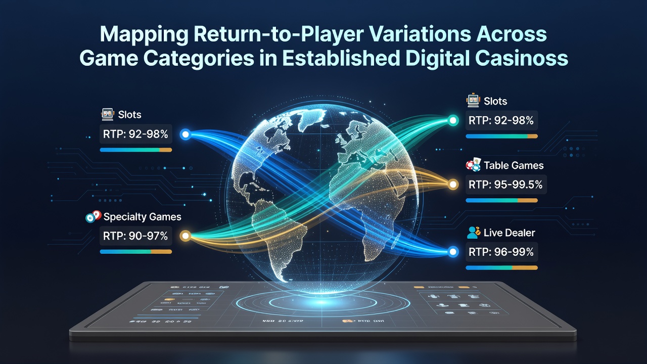 Digital casino interface displaying various game categories with RTP indicators