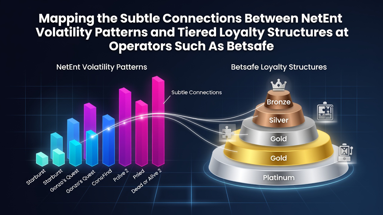 NetEnt slot volatility charts overlaid with loyalty tier progression graphics at operators like Betsafe