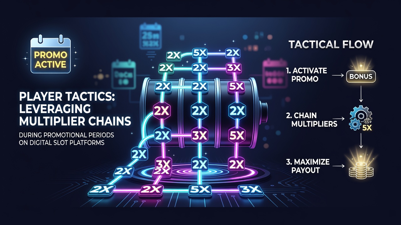 Visual representation of multiplier chains activating across consecutive spins on a digital slot interface