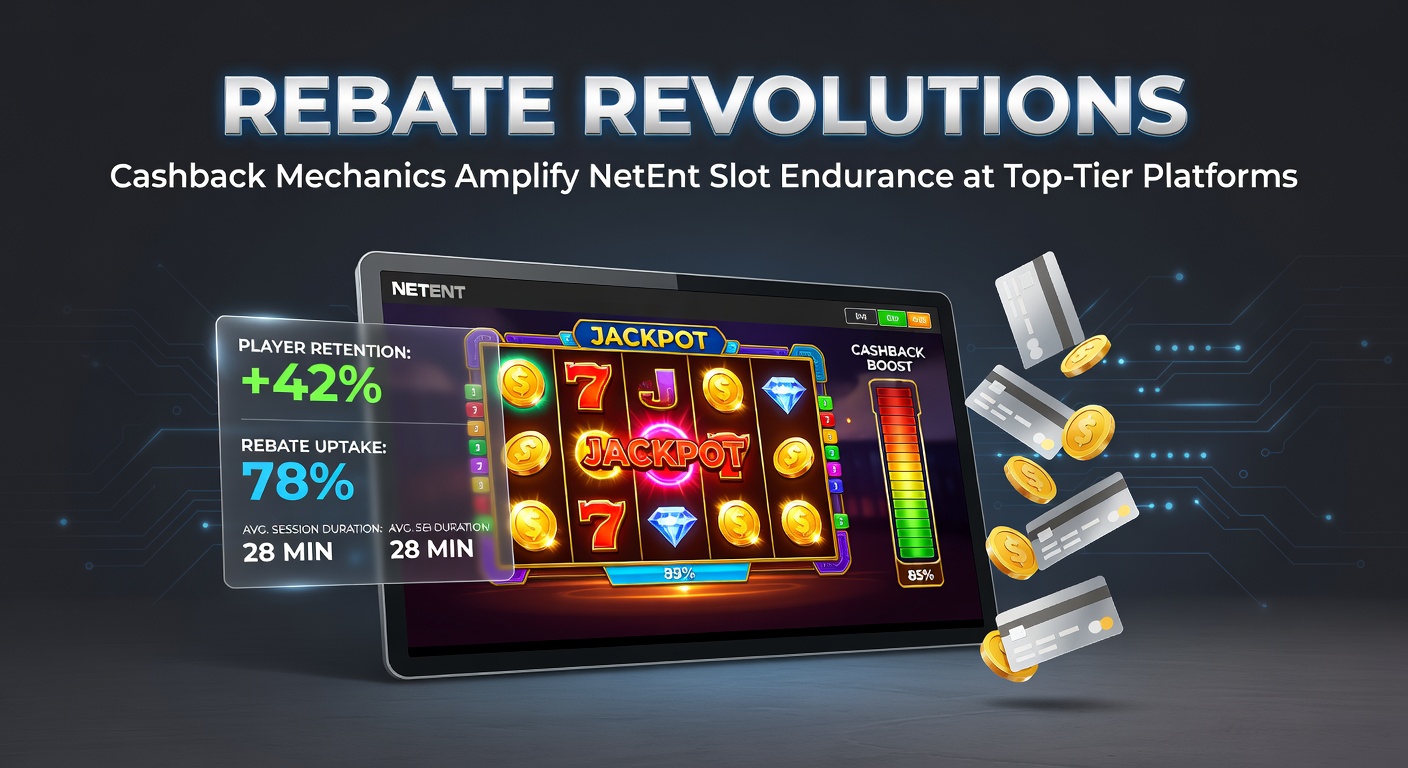 Screenshot of a top-tier casino dashboard displaying active cashback rebate progress bar alongside NetEnt slot reels spinning