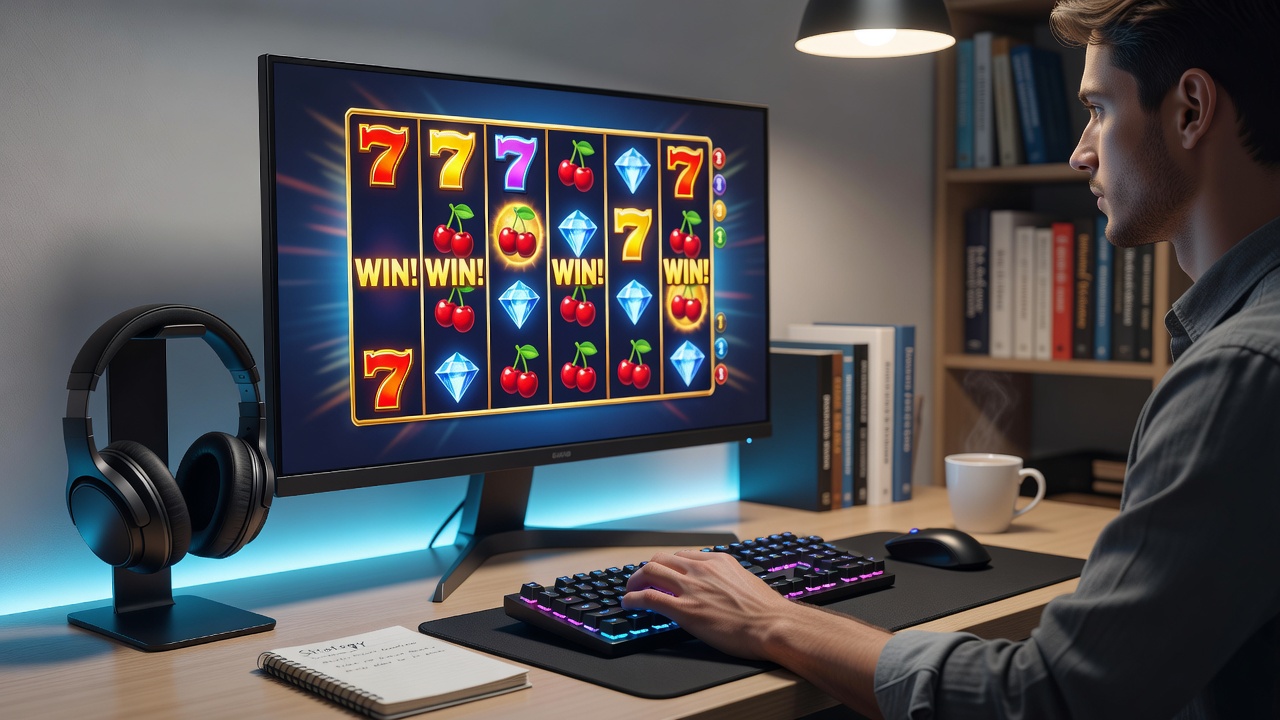 Close-up of audio waveform visualizations alongside slot game controls illustrating synchronized sound design during active gameplay