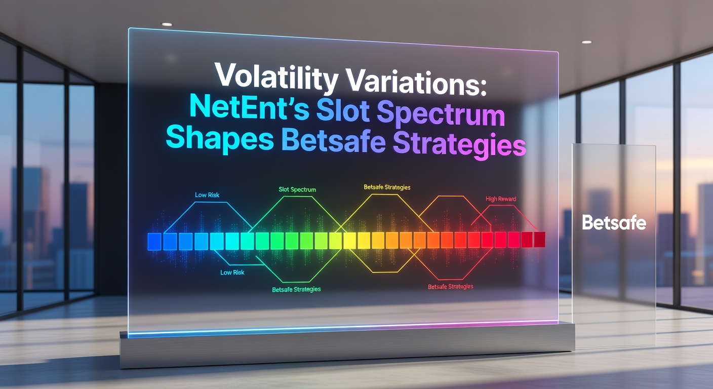 Colorful spectrum graphic illustrating NetEnt's range of slot volatilities from low to high, with iconic game thumbnails like Starburst and Dead or Alive