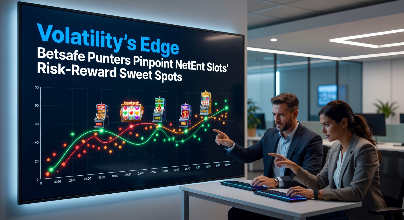 NetEnt slot reels spinning with volatility charts overlay showing risk-reward zones highlighted in green for Betsafe players